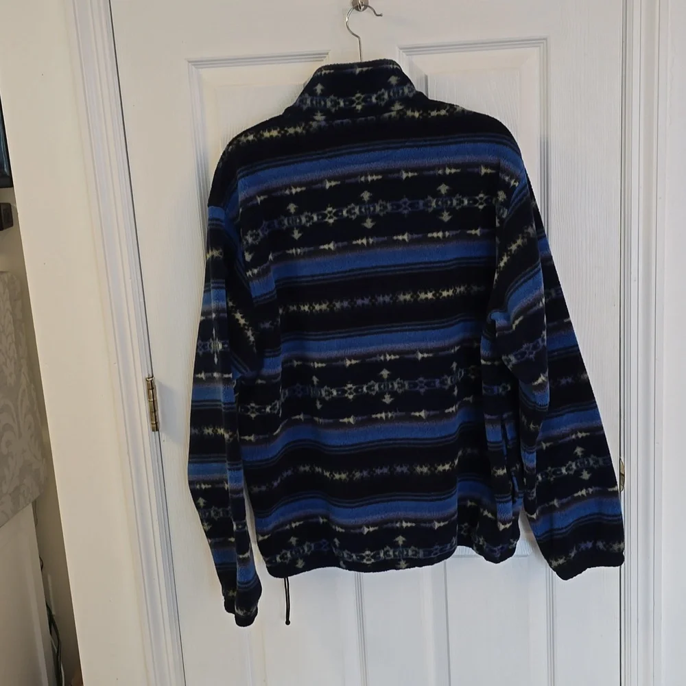 Lands' End Men's Pull over 1/4 Zip Polartech Sweater Print Blue Green Size Large - Picture 7 of 16